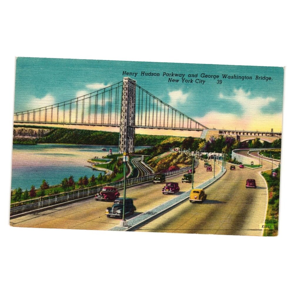 Henry Hudson Parkway George Washington Bridge NY Vintage Postcard 39 Art Deco